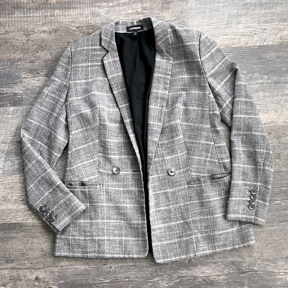 Express Plaid Blazer Jacket, Size Small, Gray & Bronze - Picture 1 of 7